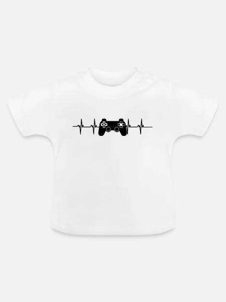 Konsolen-Heartbeat - Baby Bio-T-Shirt mit Rundhals - Weiß