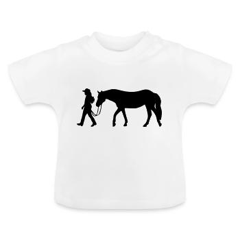 Western Rider with Horse Horsemanship Sticker - Baby Organic T-Shirt with Round Neck - white - Front