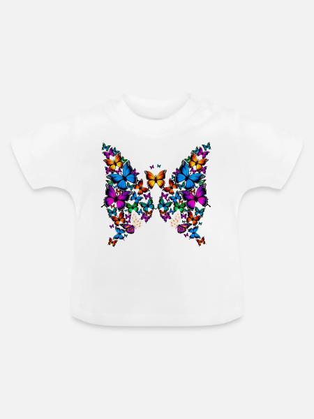 Frau Mädchen Schmetterlinge Gänseblümchen Design - Baby Bio-T-Shirt mit Rundhals - Weiß