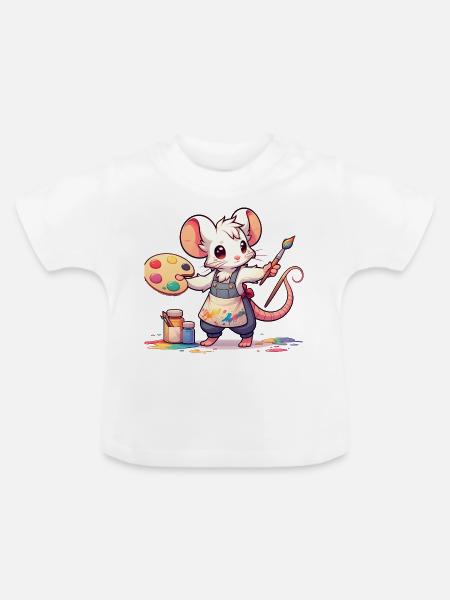 Cute Mouse Artist - Baby Bio-T-Shirt mit Rundhals - Weiß