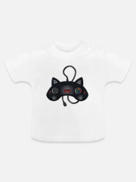 Katzen-Joystick - Baby Bio-T-Shirt mit Rundhals - Weiß