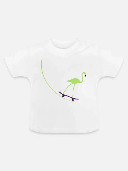 Flamingo auf Skateboard - Baby Bio-T-Shirt mit Rundhals - Weiß