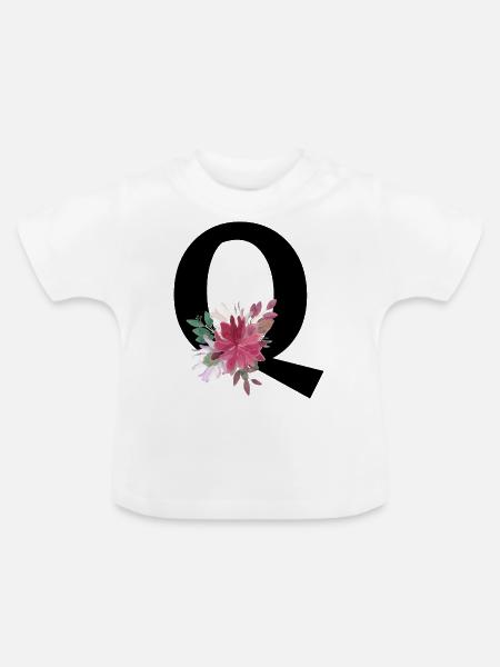 Blumenbuchstabe q - Baby Bio-T-Shirt mit Rundhals - Weiß
