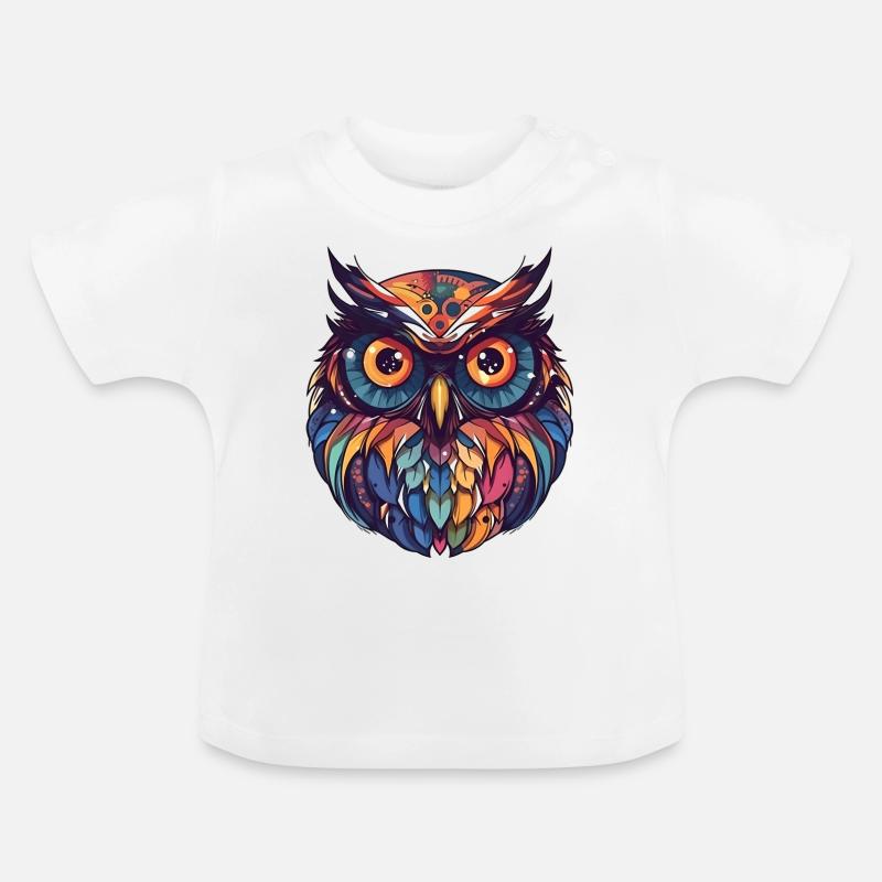 Bande dessinée colorée de style dessin animé hibou - T-shirt bio col rond Bébé - blanc
