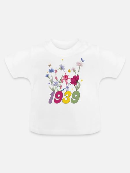 Geburtsjahr 1939 Wildblumen - Baby Bio-T-Shirt mit Rundhals - Weiß