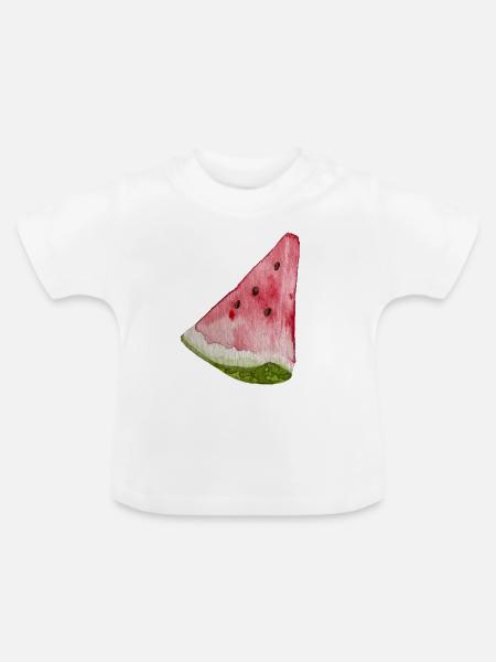 Wassermelonen-Scheibe - Baby Bio-T-Shirt mit Rundhals - Weiß