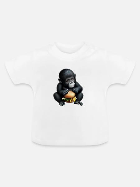 Gorilla liebt Cheeseburger - Baby Bio-T-Shirt mit Rundhals - Weiß