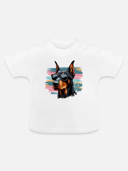 Dobermann Welpe Splash Art - Baby Bio-T-Shirt mit Rundhals - Weiß