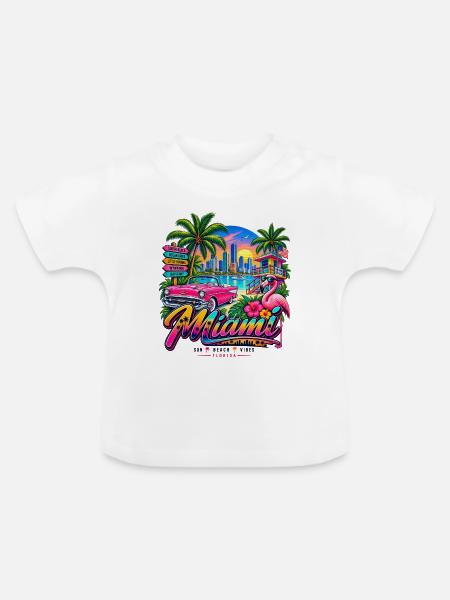 Miami – Sun, Beach & Vibes - Baby Bio-T-Shirt mit Rundhals - Weiß