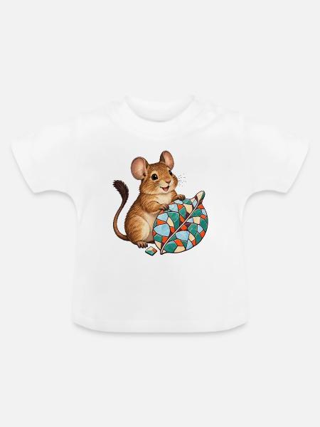Fröhlicher Degu mit buntem Frostmosaikblatt - Baby Bio-T-Shirt mit Rundhals - Weiß