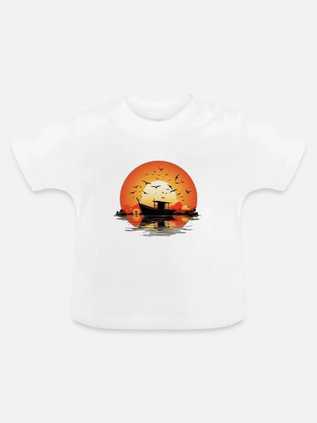 Schiff bei Sonnenaufgang - Baby Bio-T-Shirt mit Rundhals - Weiß