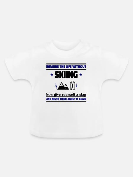 Stel je een leven voor zonder ski's: onmogelijk - Baby biologisch T-shirt met ronde hals - wit