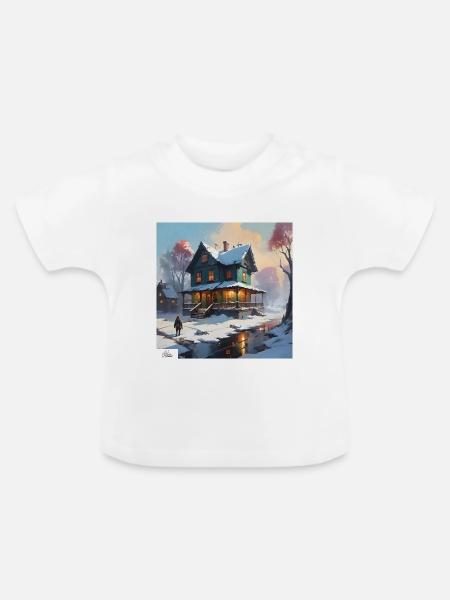 Ruhiges Winterhaus - Baby Bio-T-Shirt mit Rundhals - Weiß