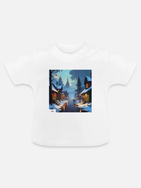 Ruhiger Winterabend - Baby Bio-T-Shirt mit Rundhals - Weiß
