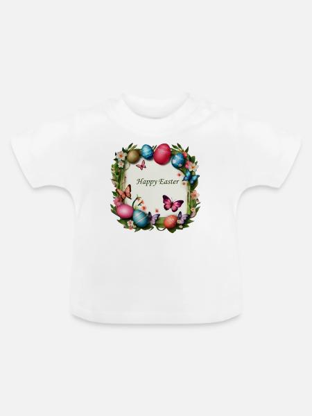 Osterkranz - Happy Easter - Baby Bio-T-Shirt mit Rundhals - Weiß