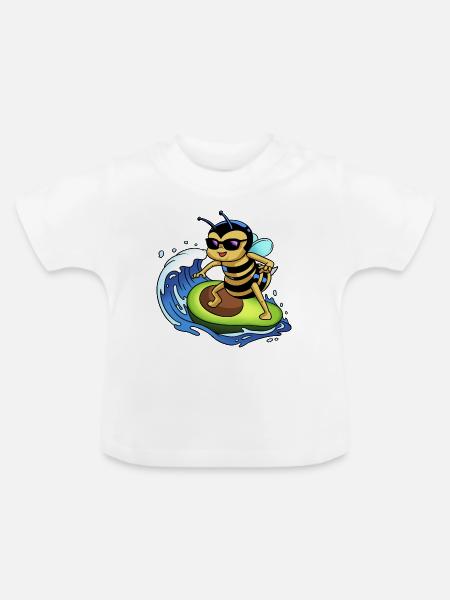 Biene surft Avocado - Baby Bio-T-Shirt mit Rundhals - Weiß