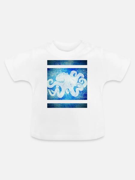 Octopus blau - Baby Bio-T-Shirt mit Rundhals - Weiß