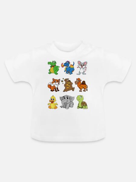 Krokodil Drache Maus Kamel Fuchs Bär Ente Elefant - Baby Bio-T-Shirt mit Rundhals - Weiß
