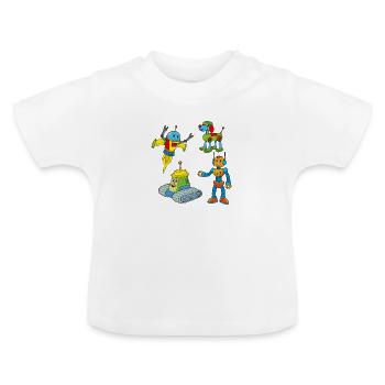 Robot set with four robots for children - Baby Organic T-Shirt with Round Neck - white - Front