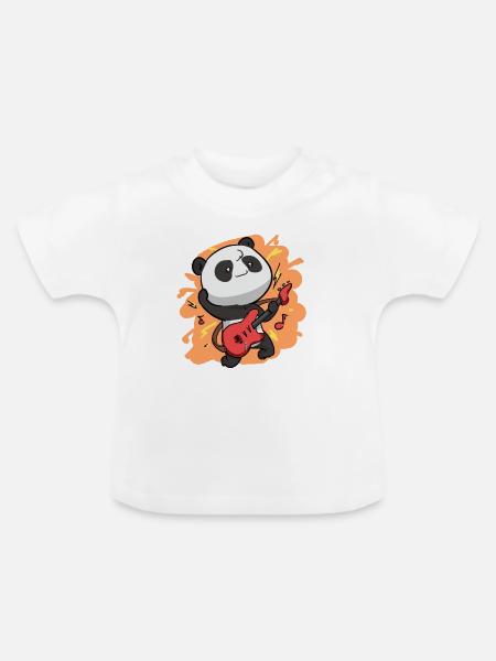 Panda Gitarrist - Baby Bio-T-Shirt mit Rundhals - Weiß