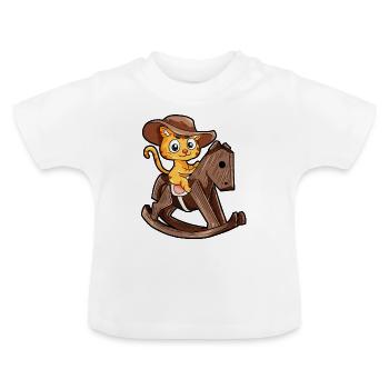 Bois cheval cheval à bascule chat chat cadeau - T-shirt bio col rond Bébé - blanc - Devant