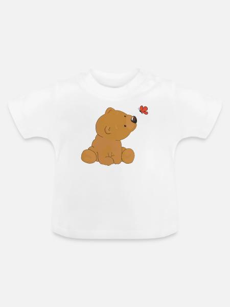 Bär mit Schmetterling - Baby Bio-T-Shirt mit Rundhals - Weiß