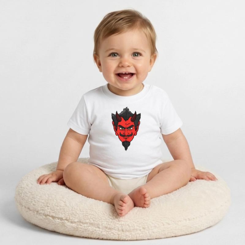 Devil Face Baby Organic T-Shirt with Round Neck