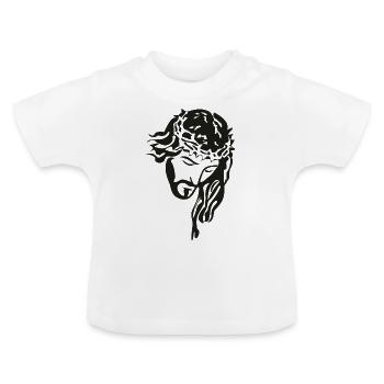 Jésus Christ avec chapelet silhouette marron - T-shirt bio col rond Bébé - blanc - Devant