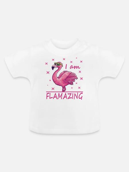 Lustiger Flamingo ich bin Flamazing - Baby Bio-T-Shirt mit Rundhals - Weiß
