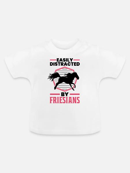 Easily distracted by Friesians Friesenpferd - Baby Bio-T-Shirt mit Rundhals - Weiß