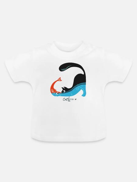 Katze und fisch Abbildung - Baby Bio-T-Shirt mit Rundhals - Weiß