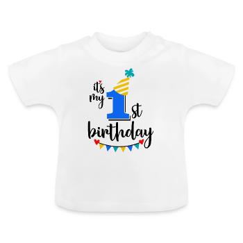 1st birthday Boys - Baby Organic T-Shirt with Round Neck - white - Front