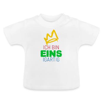 erster Geburtstag "eins"igartig - Baby Bio-T-Shirt mit Rundhals - Weiß - Vorne