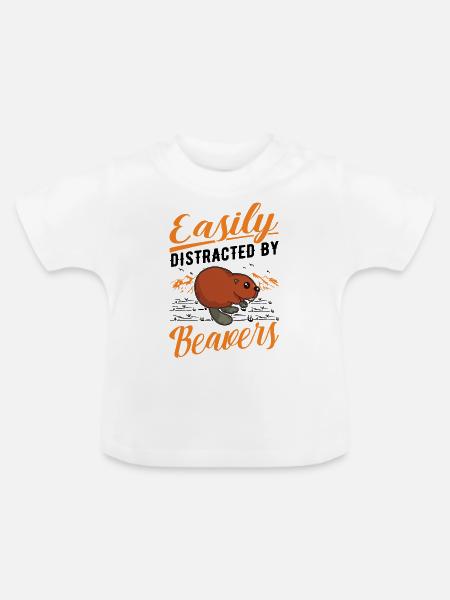 Easily distracted by Beavers Biber - Baby Bio-T-Shirt mit Rundhals - Weiß