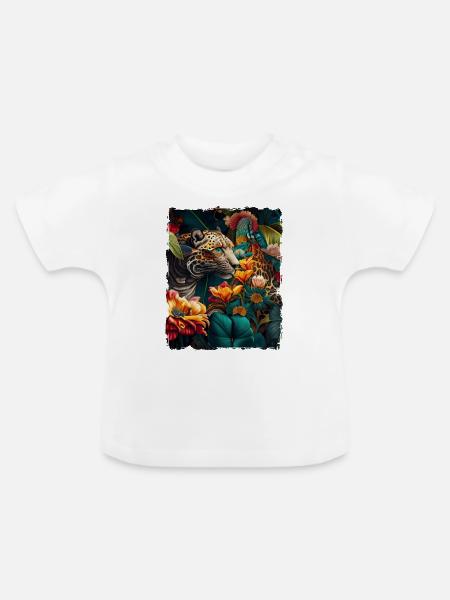 Leopard Blumen - Baby Bio-T-Shirt mit Rundhals - Weiß