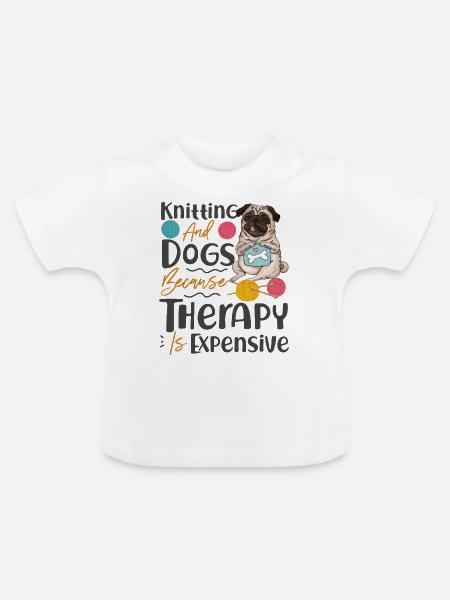 Knitting Knitter Dog Pug Knitting - Baby Bio-T-Shirt mit Rundhals - Weiß
