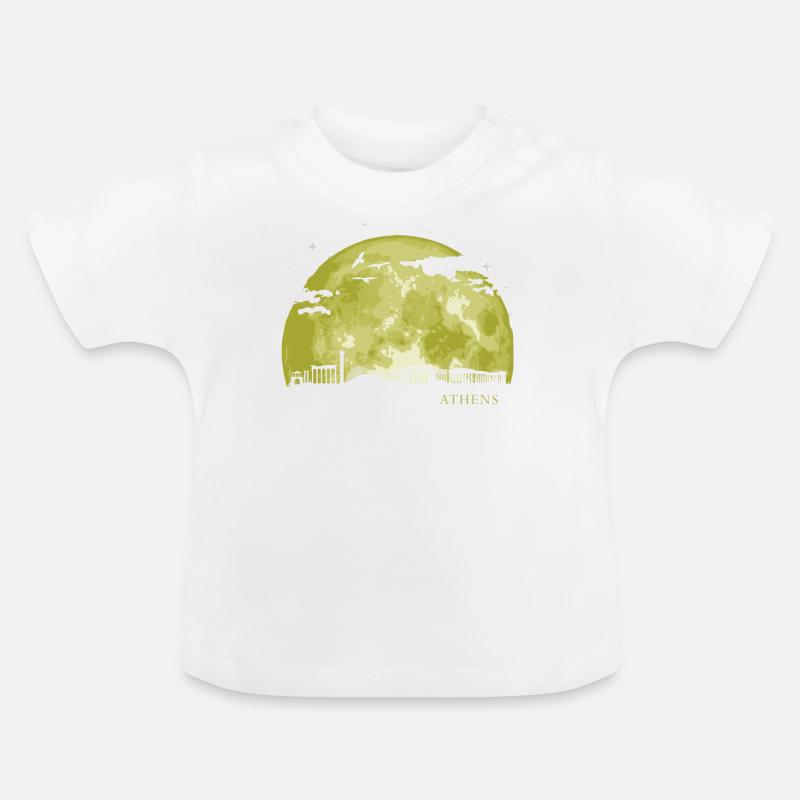 ATHENES Moon Light Nuit Etoiles Skyline - T-shirt bio col rond Bébé - blanc