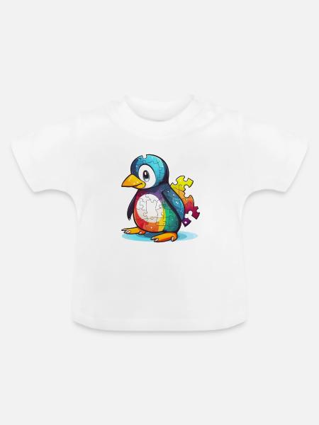 Pinguin Baby Autismus - Baby Bio-T-Shirt mit Rundhals - Weiß