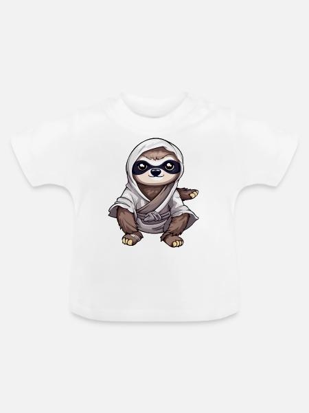 Cloc das Ninja-Faultier - Baby Bio-T-Shirt mit Rundhals - Weiß