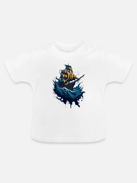 Piratenschiff in stürmischer See - Baby Bio-T-Shirt mit Rundhals - Weiß