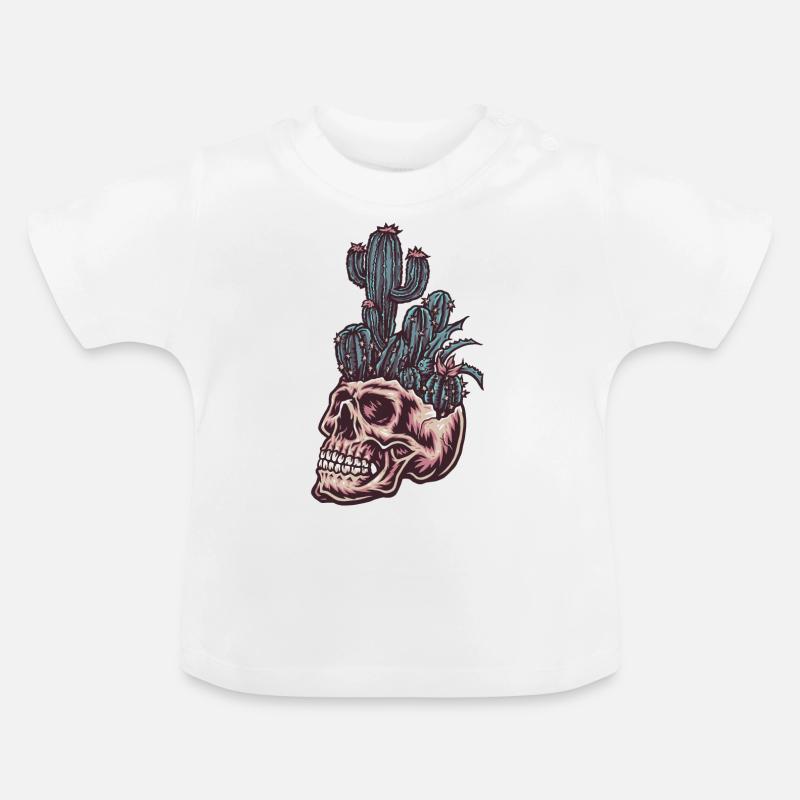 Crâne avec cactus - T-shirt bio col rond Bébé - blanc