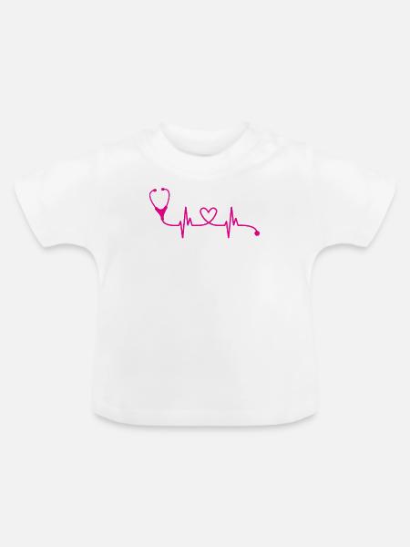 Pflegewissenschaftler Herzschlag Stethoskop - Baby Bio-T-Shirt mit Rundhals - Weiß