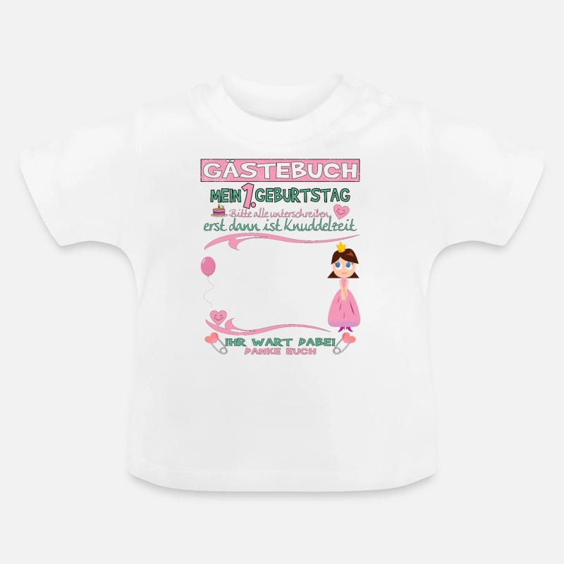 1. Geburtstag Mädchen & Junge Gästebuch - Baby Bio-T-Shirt mit Rundhals - Weiß