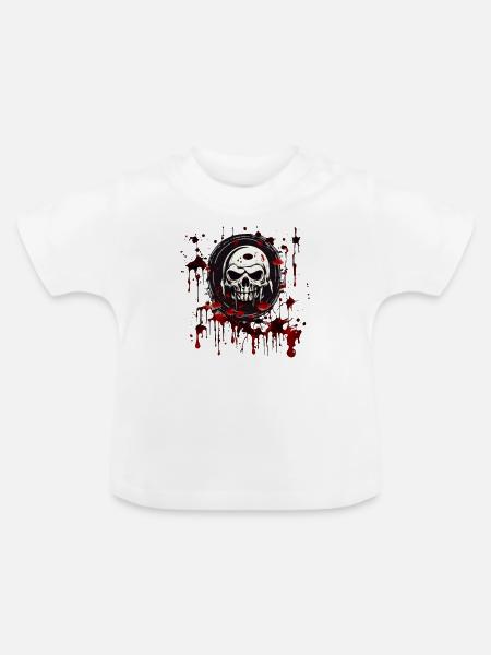 Blutspritzer Halloween Totenkopf - Baby Bio-T-Shirt mit Rundhals - Weiß
