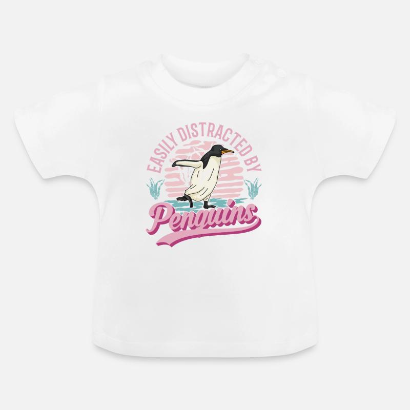 Facilement distrait par Pinguin Pinguin - T-shirt bio col rond Bébé - blanc