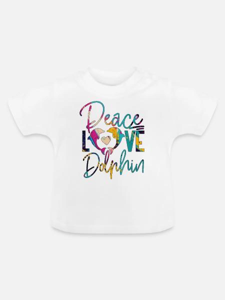Dolphin Peace Love Dolphin - Baby Bio-T-Shirt mit Rundhals - Weiß