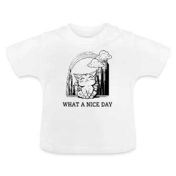 Cat passe une belle journée en ville - T-shirt bio col rond Bébé - blanc - Devant