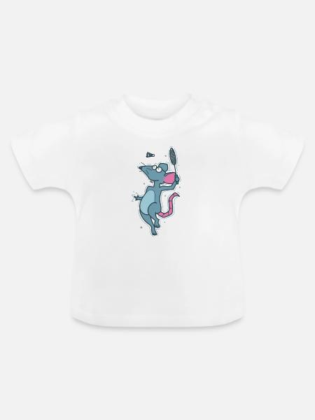 Ratte spielt Badminton Nagetier - Baby Bio-T-Shirt mit Rundhals - Weiß