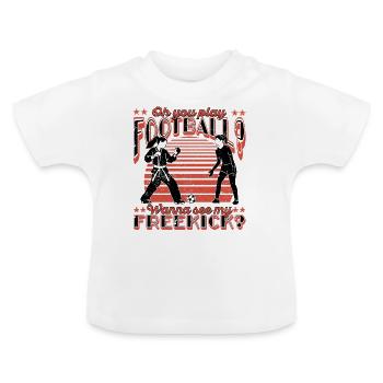 Oh, tu joues au football ? Vous voulez voir mon coup franc ? - T-shirt bio col rond Bébé - blanc - Devant
