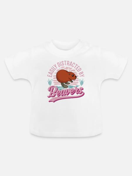 Easily distracted by Beavers Biber - Baby Bio-T-Shirt mit Rundhals - Weiß